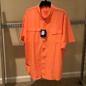 Huk Performance Fishing Gear Tide Point Solid Short Sleeve Shirt Size XL Peach